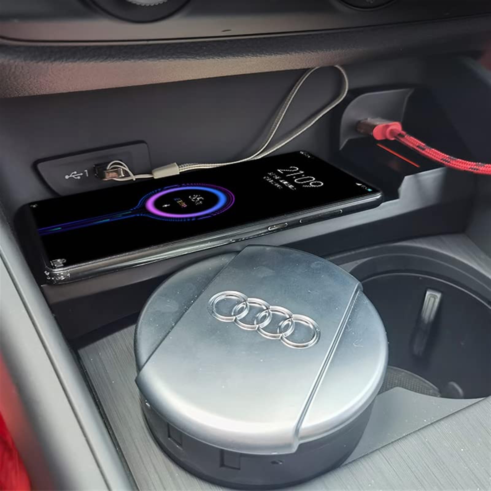 Bezprzewodowa ładowarka samochodowa QI 15W, dla, A3 S3 8V 2014-2020 zapalniczka wewnętrzna USB zmodyfikowana płytka ładująca Bezprzewodowa ładowarka samochodowa