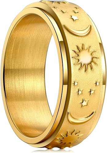 King Will Anillo para ansiedad para hombre, color negro, oro, oro rosa, arco iris, 0.315 in, anillo giratorio de acero inoxidable para hombres y