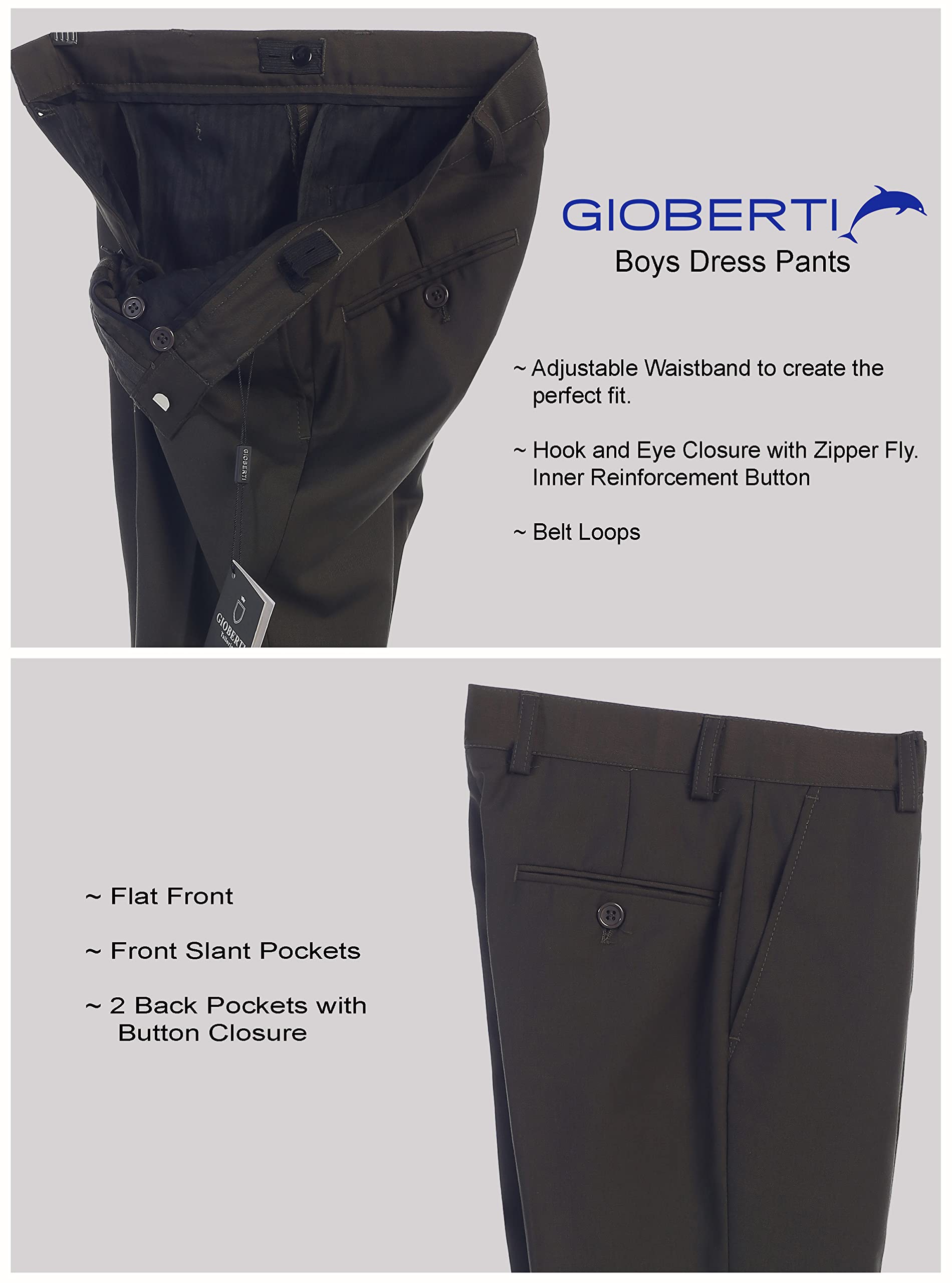 Gioberti Pantalones de vestir con frente plano para niños