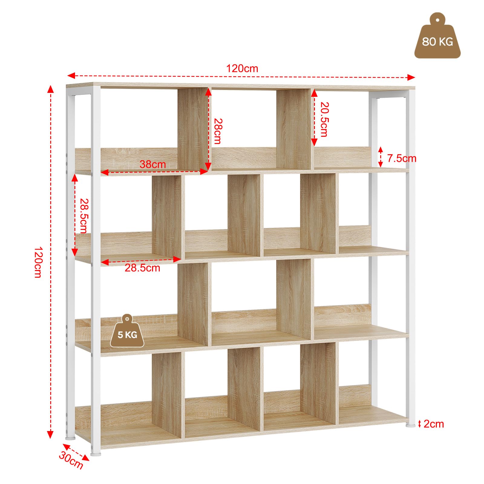 eSituro Estantería de Pie 4 Niveles, Libreria Estantes Abiertos | Marco de Metal Robusto, Estanteria Almacenaje para Salón, Dormitorio y Oficina, Madera, Marrón Rústico, 120x30x120cm