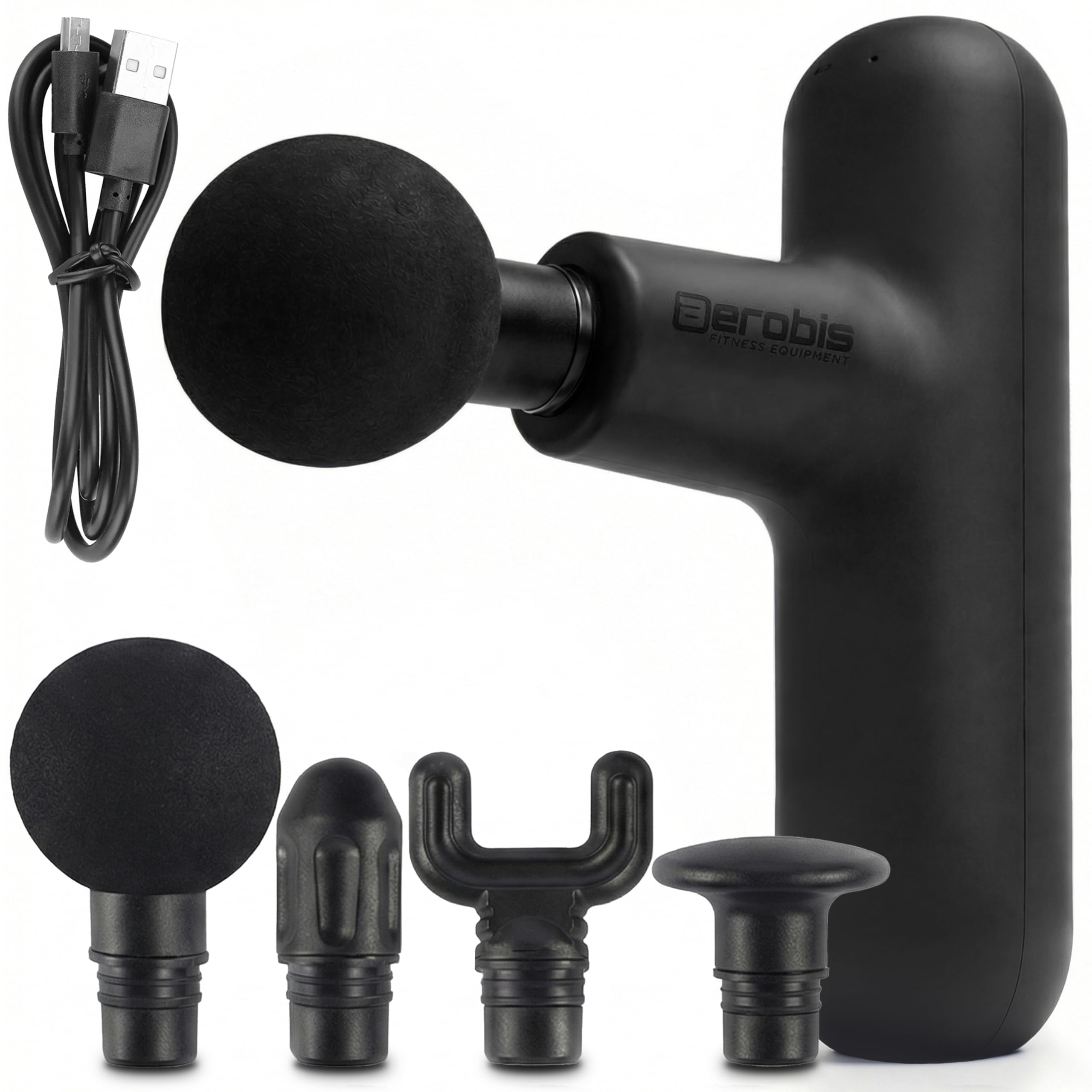 aerobis® Massagepistole Mini - Extra leichtes Triggerpunkt Massagegerät für Muskulatur und Faszien - Massage Gun inklusive 4 Aufsätze & Stufen zur Entspannung, Handmassagegerät