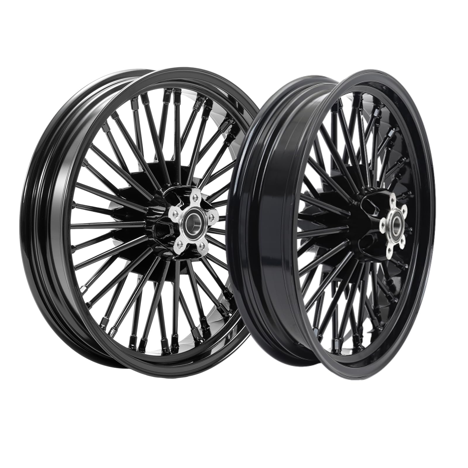 TOFR 18x3.5 18x3.5 Fat Spoke Wheels Black For Harley Touring Baggers 84-08