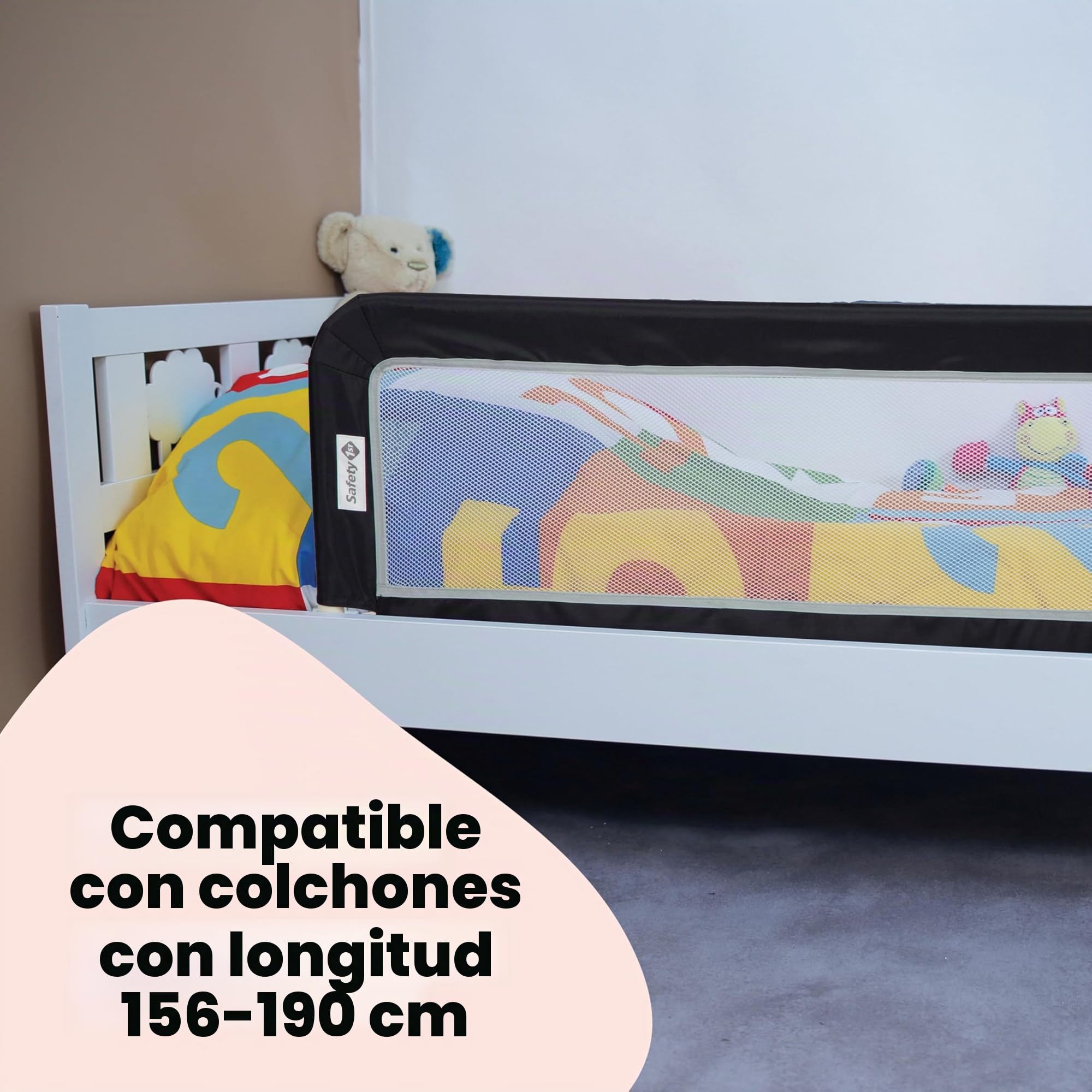 Safety 1st Barrera Cama Portátil, Barrera de Seguridad Niños Cama Plegable, 18M-5A, Barrera Cama Niños Viaje, Tejido de Malla, Fácil Instalación, Bloqueo Automático, Fácil Transporte, Blue