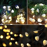 Vista 4 de Guirnalda de luces decorativas de conchas de playa de 14.1 pies, 40 luces LED blancas cálidas, impermeables, funciona con pilas, luces de cadena