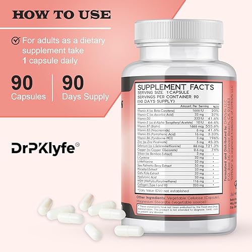 Miniatura 3 de Cápsulas de suplemento para cabello, uñas y piel biotina, colágeno, péptidos de colágeno, ácido hialurónico, biotina, vitamina A, C, B5, B6 Saw