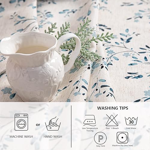 Miniatura 4 de MYSKY HOME Mantel rectangular de 60 x 84 pulgadas, mantel floral de primavera y verano, mantel oblongo de tela de lino impermeable para cocina y