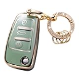 Gematay for Audi Key Fob Cover with Keychain, Key Shell Cover Compatible with Audi A1 A3 Q3 Q7 R8 A6L TT Smart Key Fob, Green