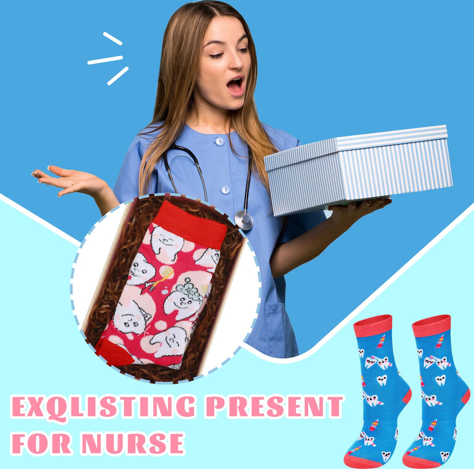 Mepase 12 Paar lustige Frauen Zähne Themed Dental Socken Niedliche Geschenke für Zahnarzt Neuheit Zahnsocken Zahnarzt Socken für Assistent Arzt Hygieniker Schule Student, Schöne Farben., Einheitsgröße