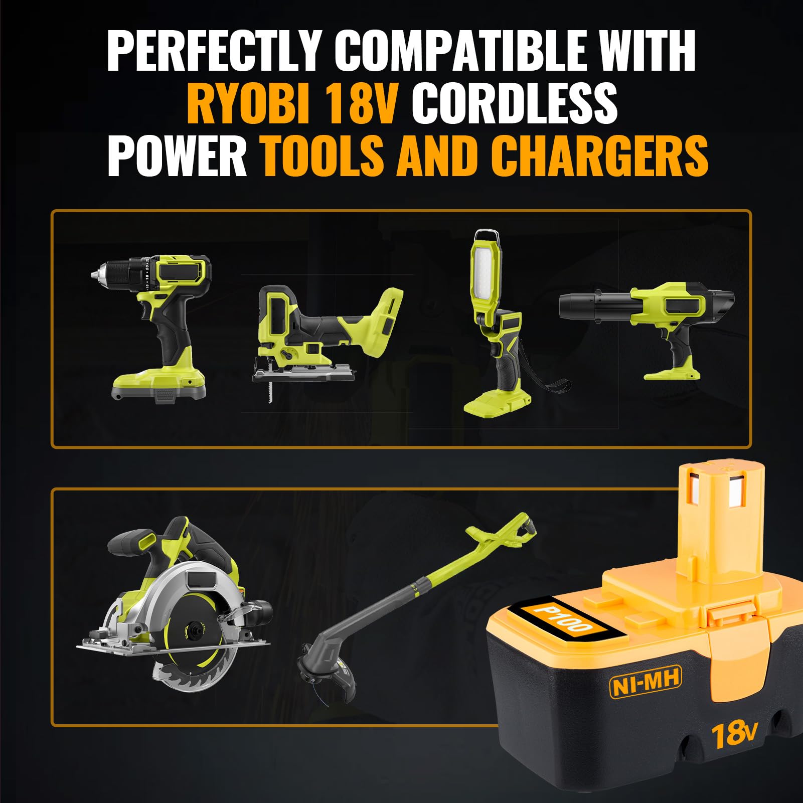 VANTTECH Upgraded to 4.8Ah Ni-Mh 18V P100 Battery Replacement for Ryobi 18V Battery P100 P101 ABP1801 ABP1803 BPP1820 Compatible with Ryobi 18 Volt Tools 130224028 130224007 2 Pack product thumbnail 7