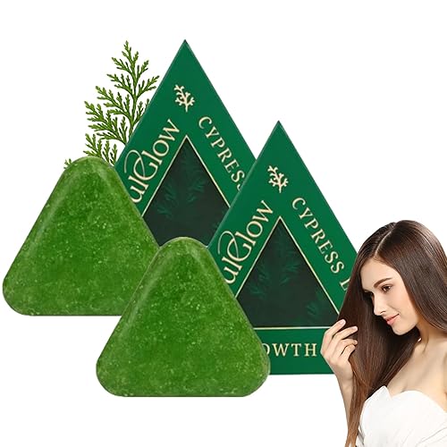 SeoulGlow - Jabón para el crecimiento del cabello con hojas de ciprés, barra de champú triangular natural, barra de champú verde, hierba usmana,