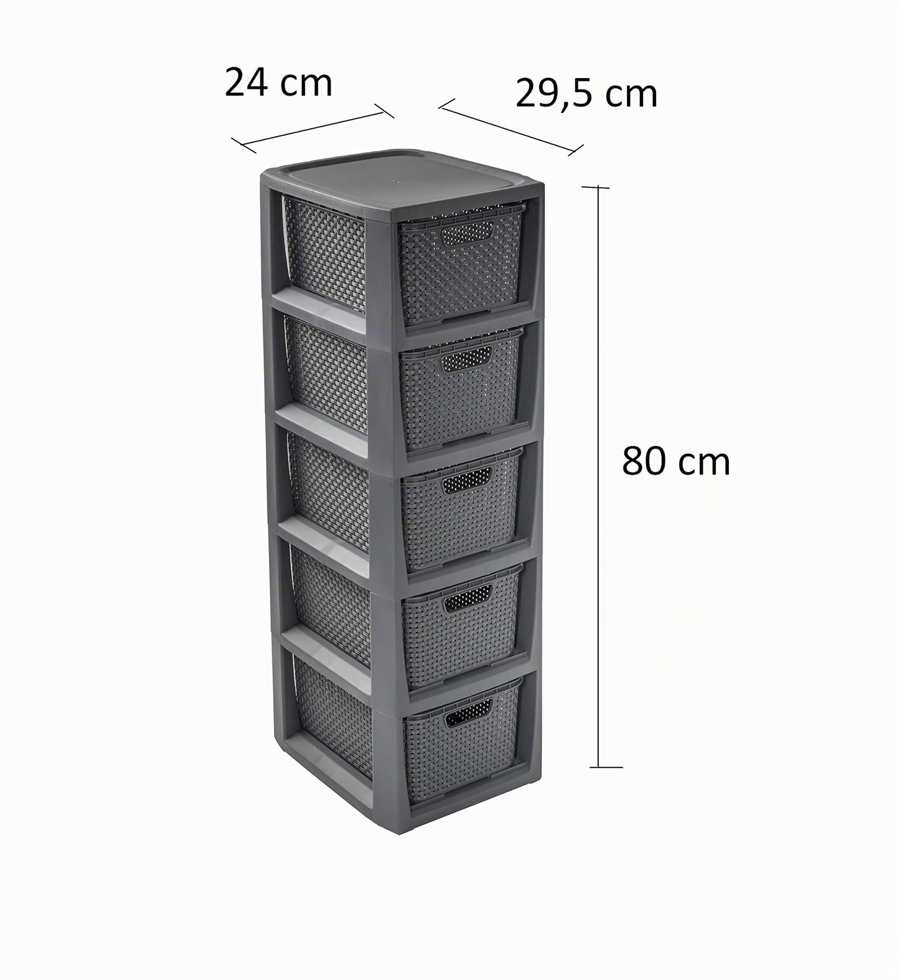 BranQ - Home Essential Lot de 5 paniers en Plastique polypropylène sans BPA Anthracite 29,5 x 24 x 80 cm
