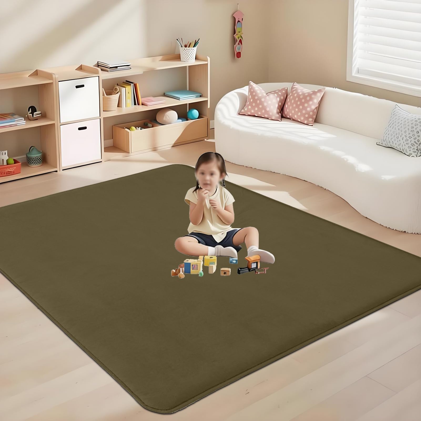 Tappetino da Gioco Bambini in Velluto di Corallo 50 x 200 cm Verde Militare