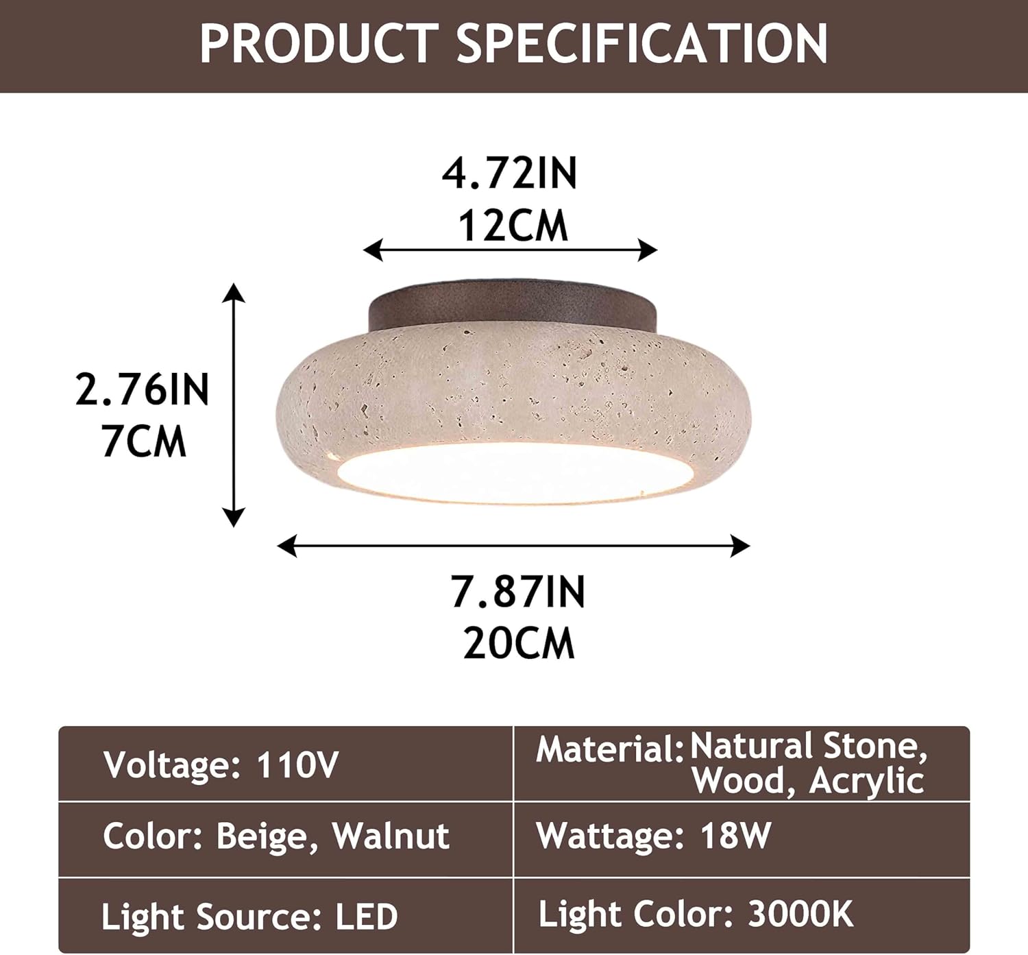 Vintage Kitchen Flush Mount Ceiling Light Rustic Hallway LED Light Fixtures Ceiling Small Natural Stone Ceiling Light Mid Century Ceiling Lamp for Bedroom Bathroom Farmhouse Stairway