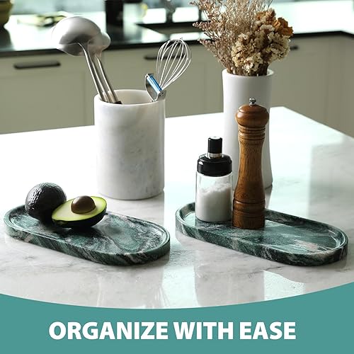 Miniatura 82 de Koville Bandeja de travertino italiano, bandeja decorativa de mármol de 12 x 6 pulgadas para encimera, catchall para perfumes, velas, plato