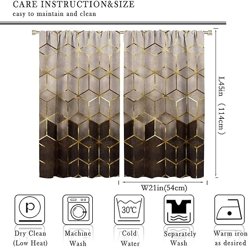 Miniatura 2 de YCness Cortinas geométricas de mármol, marrón y dorado, geometría abstracta con patrón hexagonal, tratamiento de ventana para dormitorio, sala de