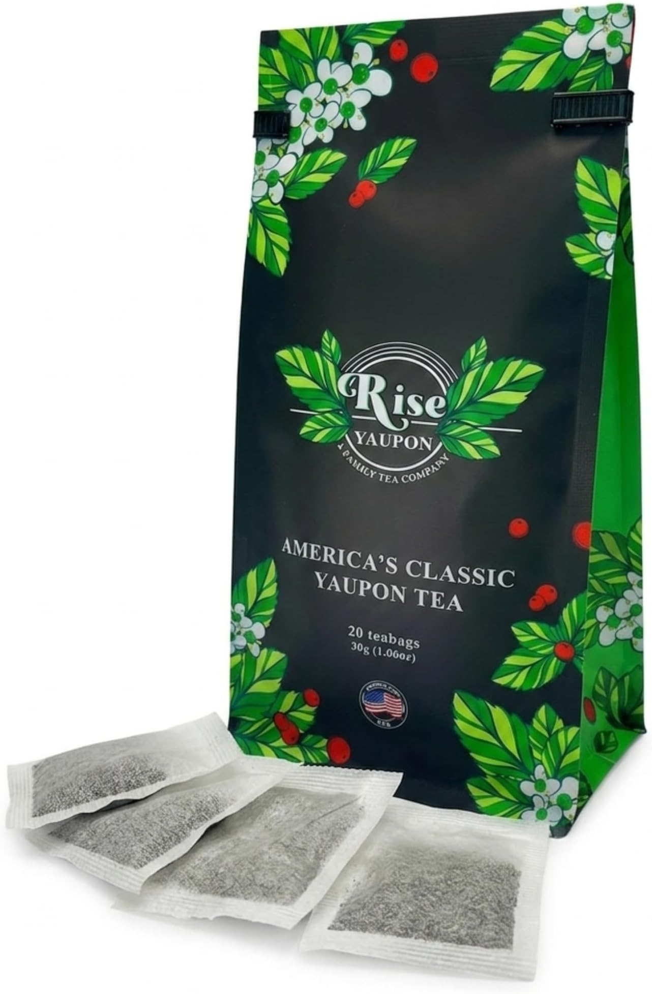 - Rise Yaupon America's Classic Yaupon Holly Tea, 20 Tea Bags, 1.06 oz, Made with 100% Yaupon Holly, Naturally Caffeinated, Never Bitter (Classic)