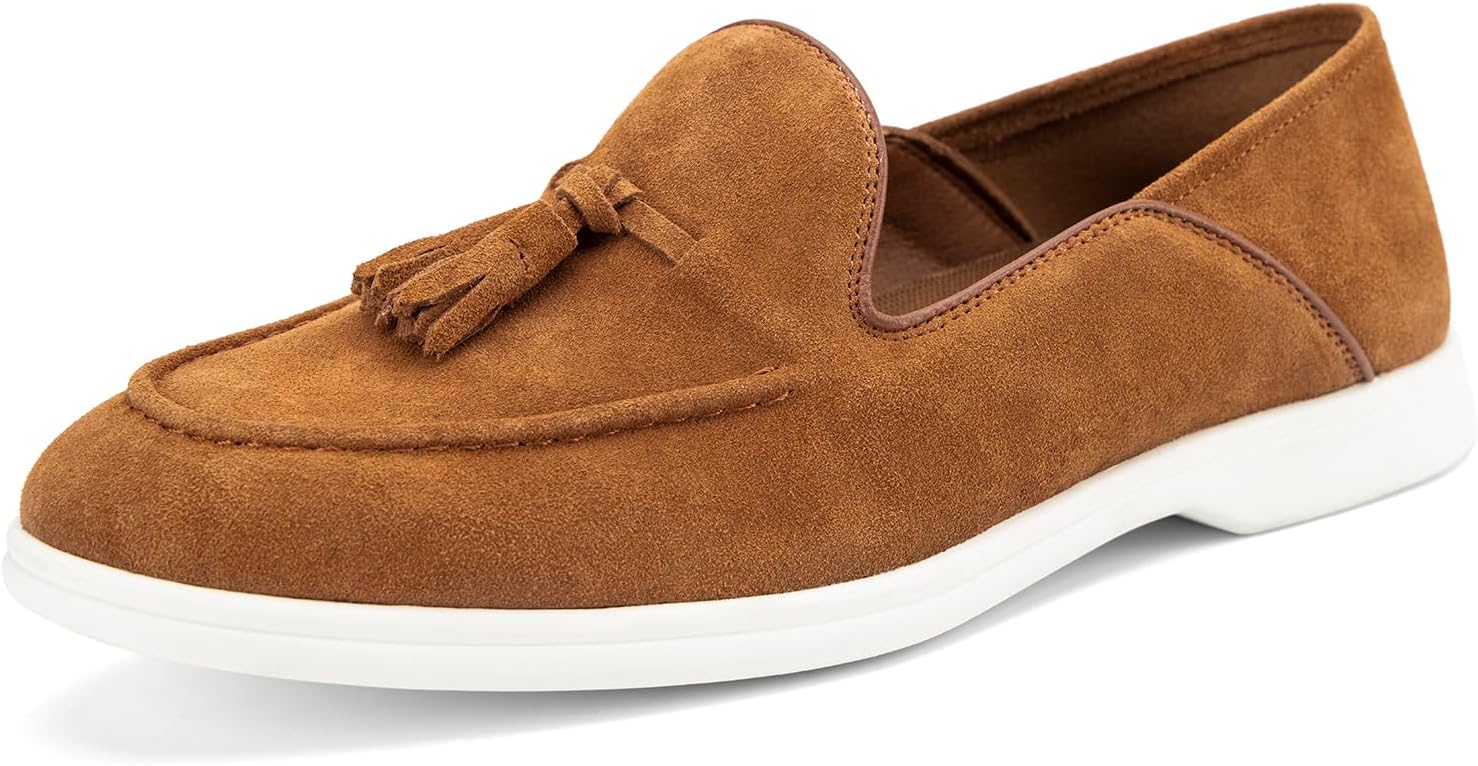 JITAI Genuine Leather Slip On Dress Shoes for Men - Stylish Tassel Loafers with Suede Finish