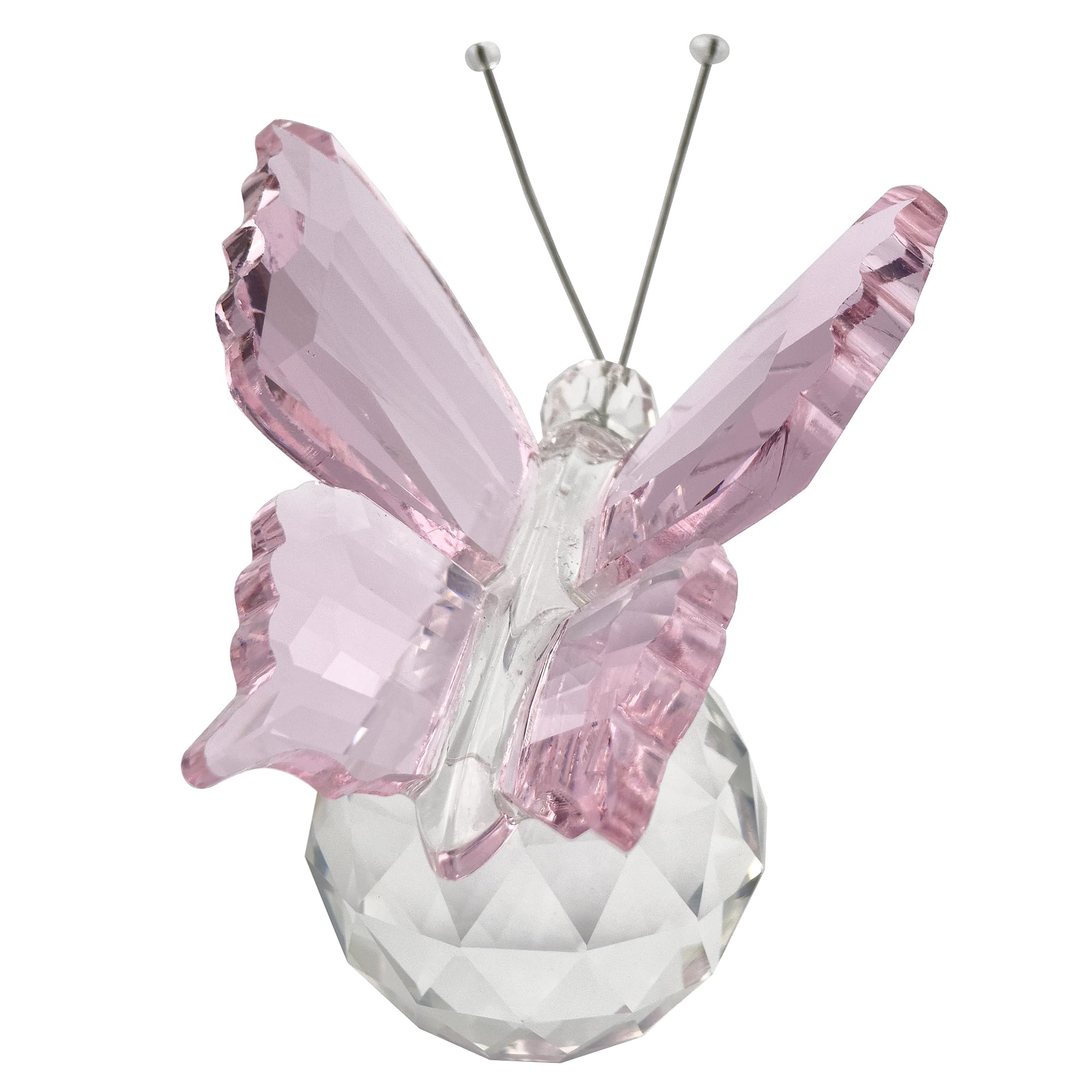 Tingmeibestly Pink Crystal Flying Butterfly With Ball Base Figurine Art Glass Collection Ornament Statue (Pink)