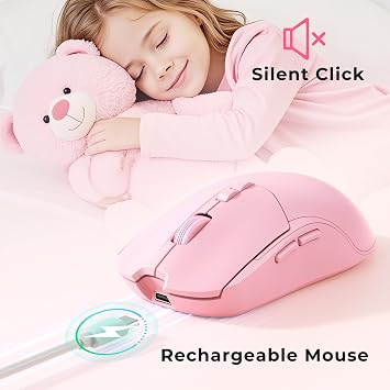 Pink Wireless Keyboard and Mouse Combo, Full-Sized Cordless Keyboard with Wrist Rest and 3 DPI Adjustable Mouse, 2.4GHz Silent Full-Size Keyboard and Mouse for Computer, Desktop and Laptop