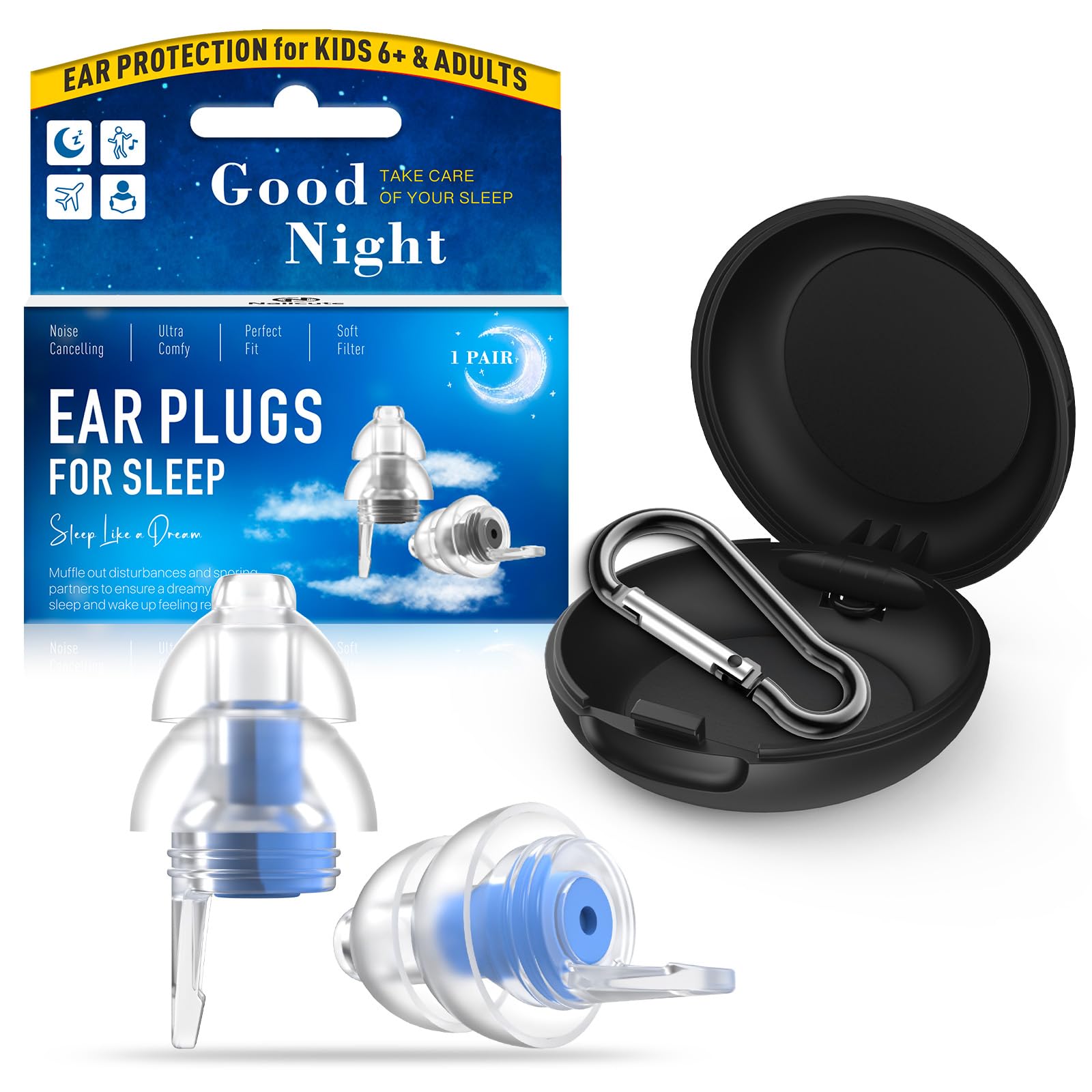 Ear Plugs for Sleep – Ultra-Comfy Reusable Noise Cancelling Earplugs for Sleep, Deep Foc...