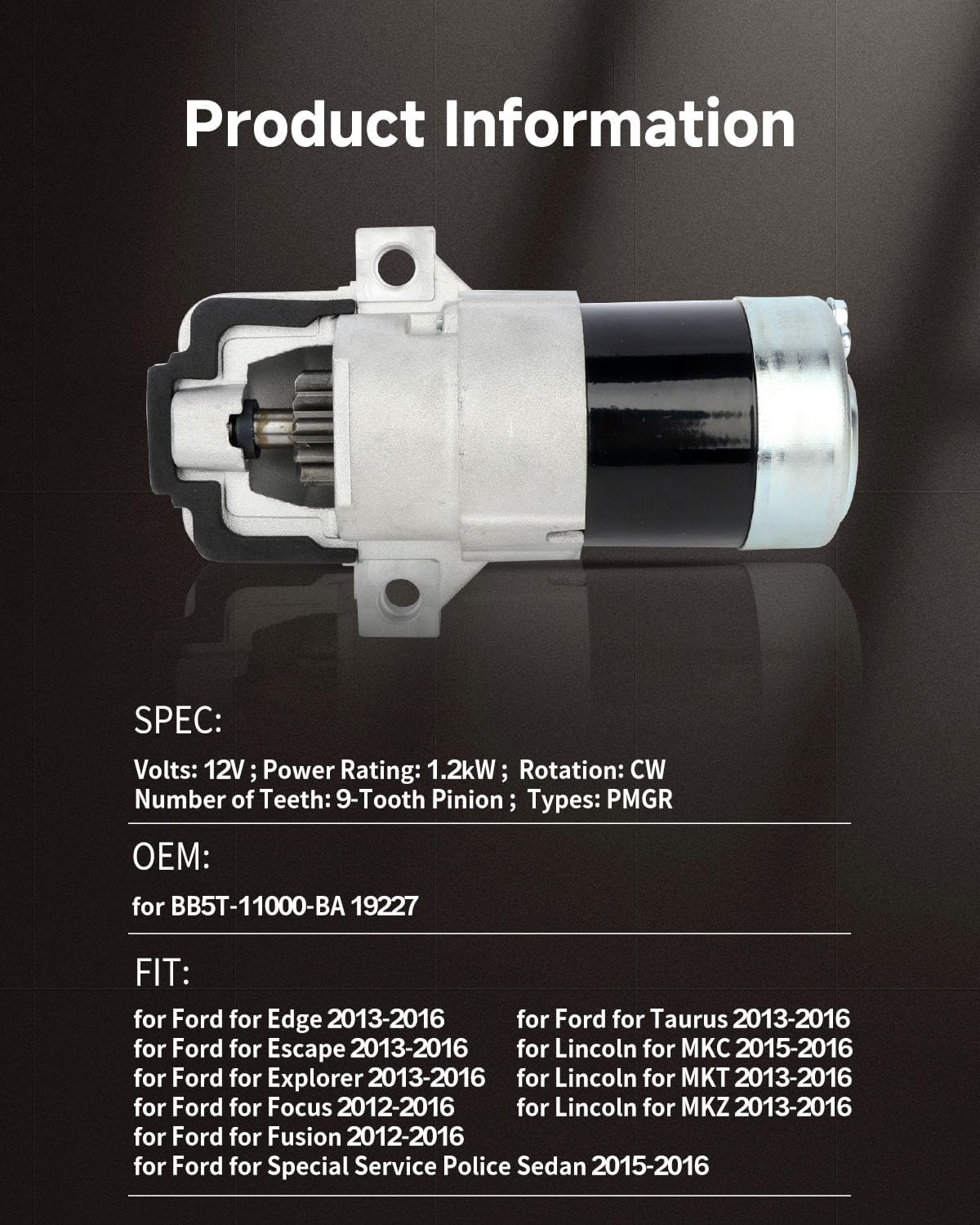 OCPTY Starter Fit for Edge 2014 Escape Explorer 2013-2015 Focus 2013-2017 Fusion Taurus 2013-2016 for Lincoln MKC 2015 MKT 2013-2014 MKZ 2013-2015 2.0L