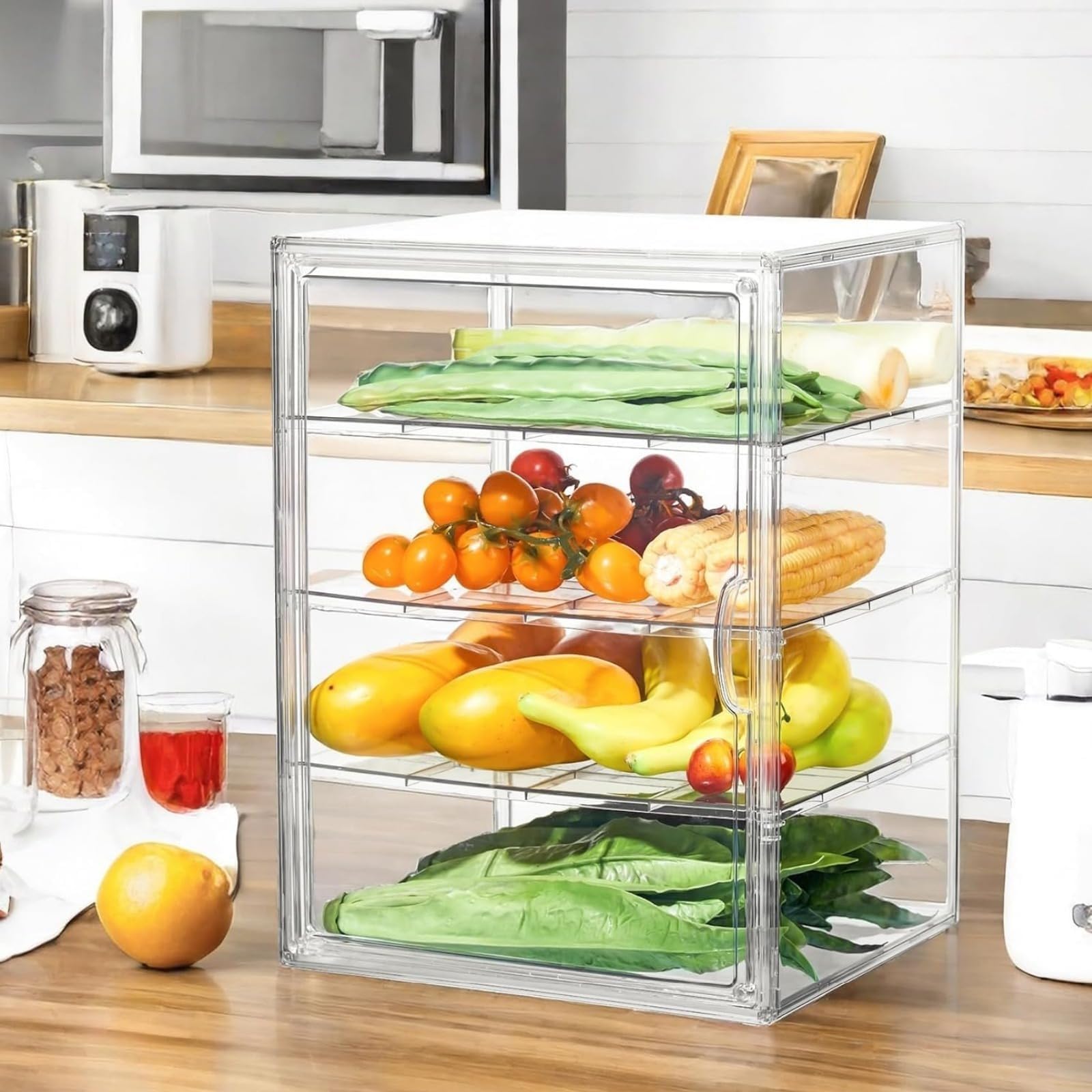 Generico Portapane in Acrilico Trasparente, da 3 o 4 Ripiani con Sportello Magnetico, Contenitore per Pane e Espositore per Pasticceria, Ideale per Cucina, Dispensa e Bancone (4 Ripiani)