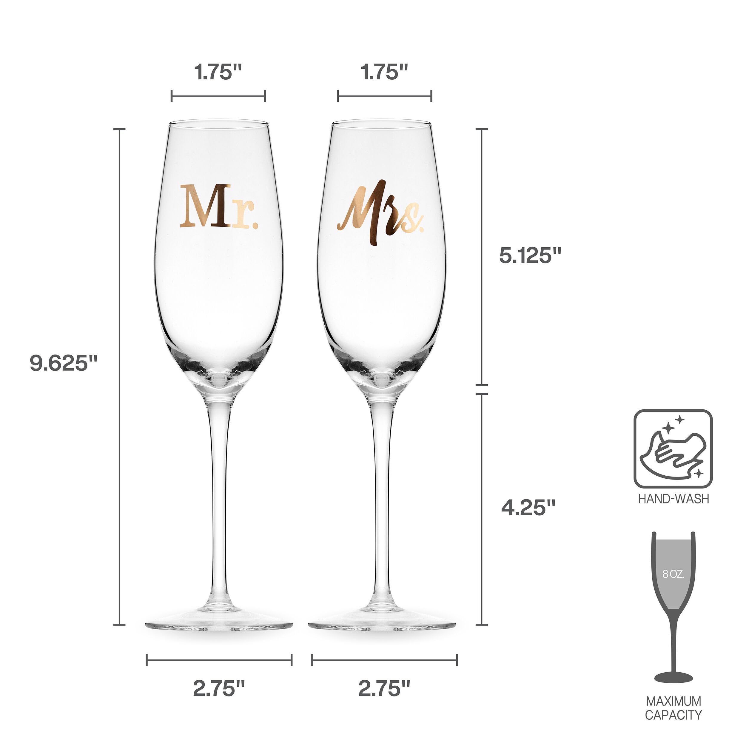 MIKASA Gold Mrs. Wedding Anniversary - Flute da champagne per tostatura in confezione regalo, set da 2, 226,8 g, trasparenti