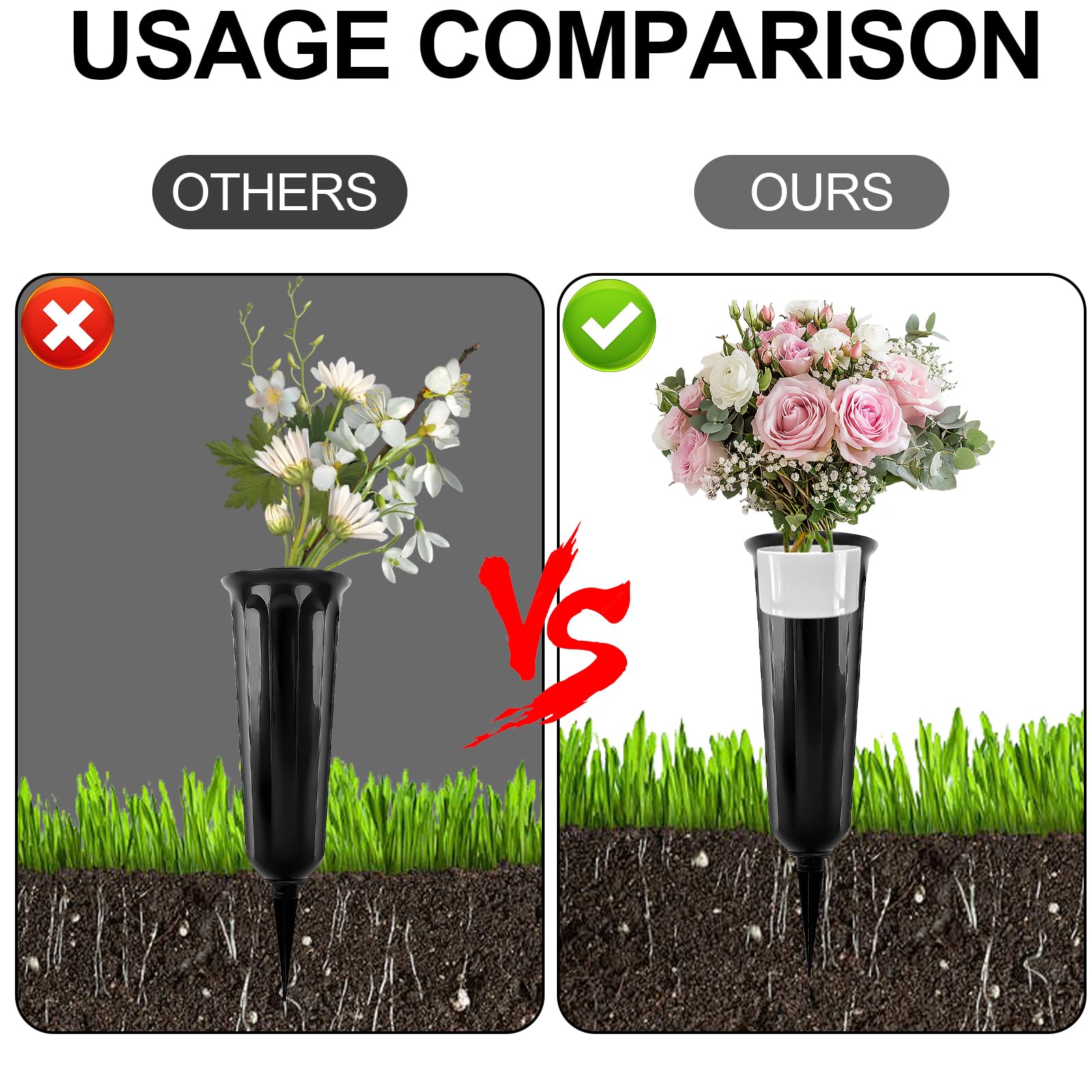 TOPBELIEF 4Pcs Grave Vases with Spike, Cemetery Vases, Graveside Flowers Holder, Cemetery Flower Pots for Grave Lawn, Yard - Image 4