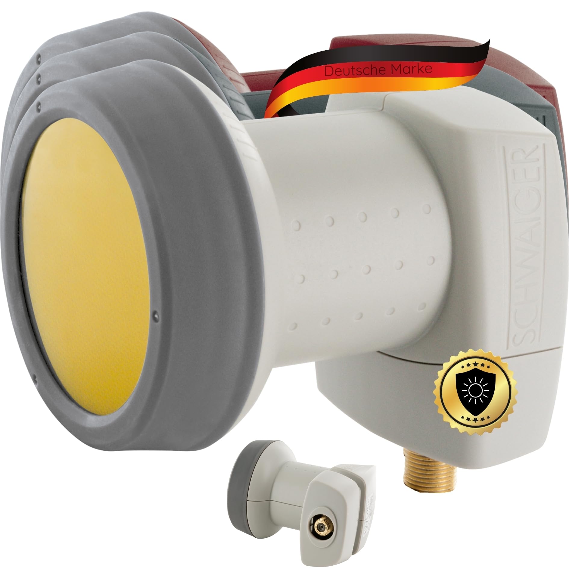 SCHWAIGER 302 Single LNB Low Noise Blockconverter Sun Protect Tapa LNB Digital Resistente al Calor Accesorios para Antenas parabólicas protección contra la Intemperie contactos Dorados Gris Claro
