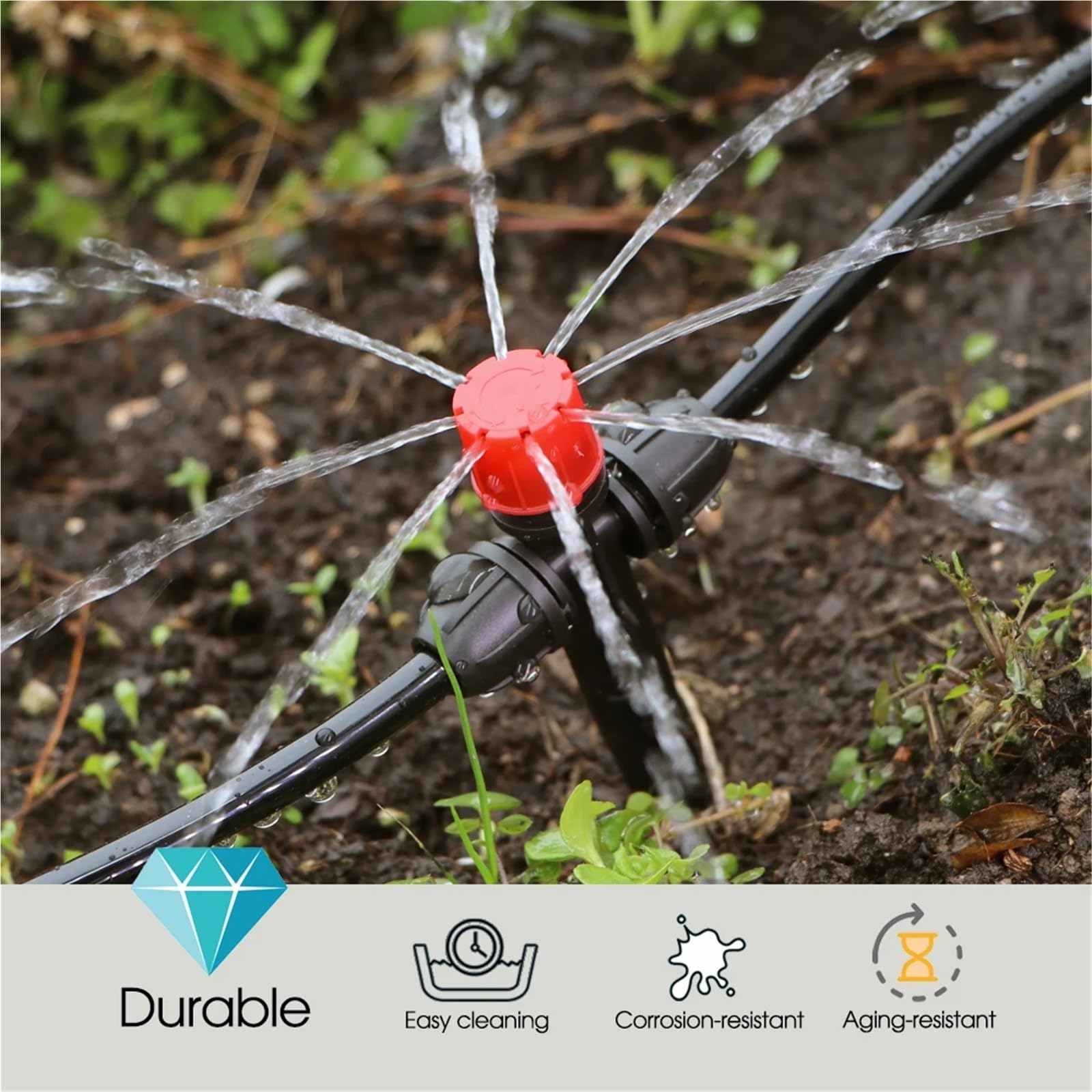 Emettitori per Irrigazione a Goccia Gocciolatore a 8 fori da 1/4″ con picchetto, irrigatore regolabile 0 a 80 l/h, anticaduta, for irrigazione esterna, sistema di a goccia micro(50pcs)