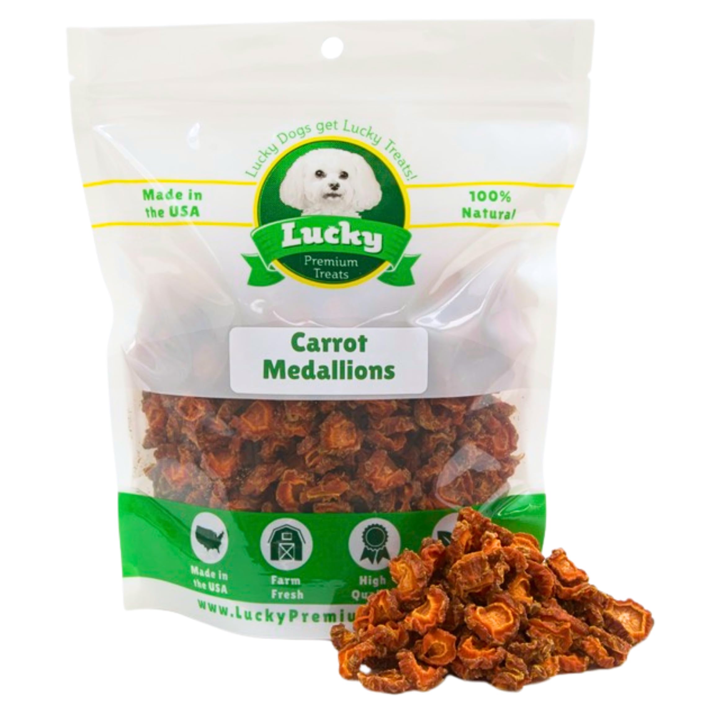 Lucky Premium Carrot Medallion Treats – Natural Dog Treats Made in The USA with Sliced, Dehydrated Locally Sourced Carrots (12 oz)