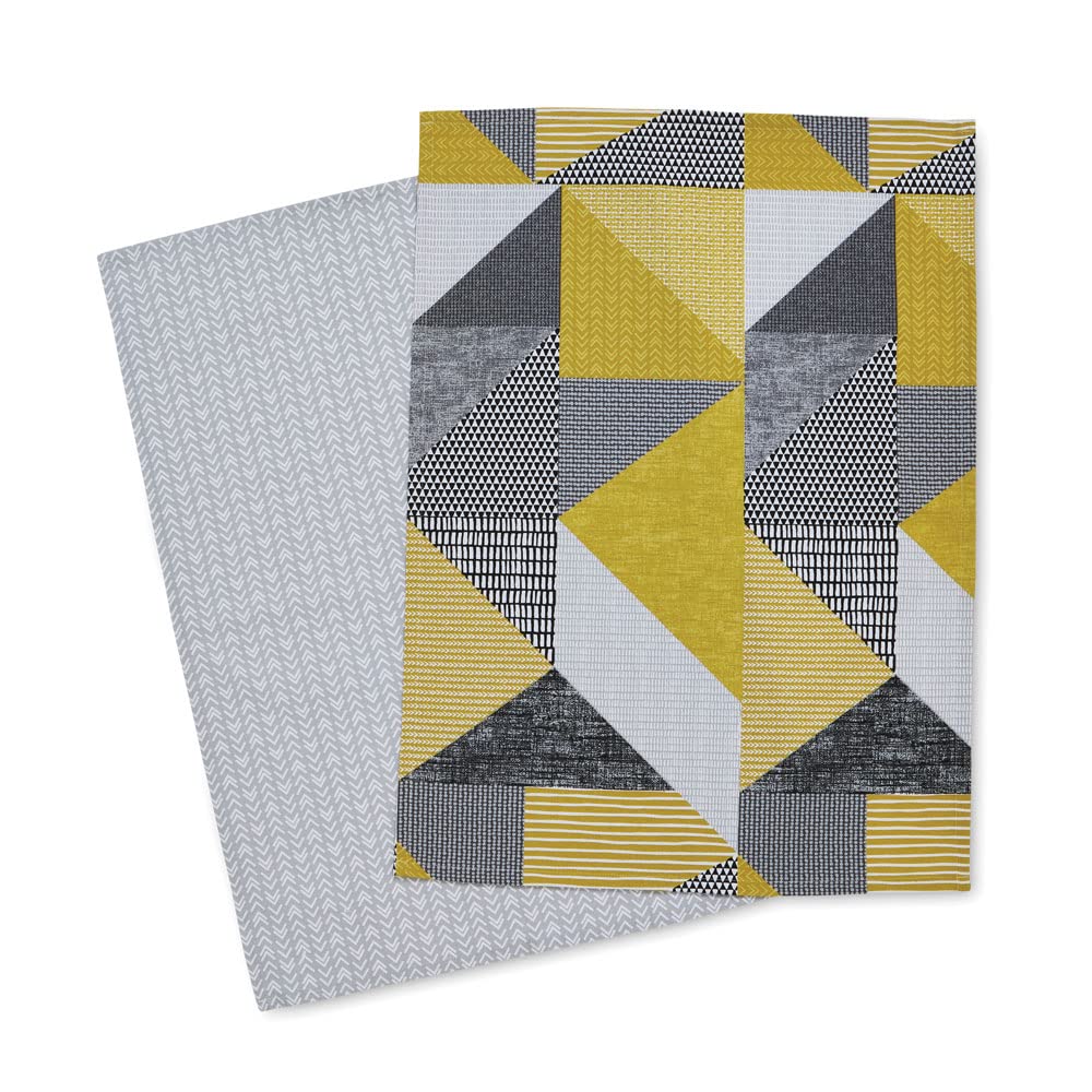 Catherine Lansfield Larsson Geo Cotton Tea Towel Pair Yellow 2 Pack