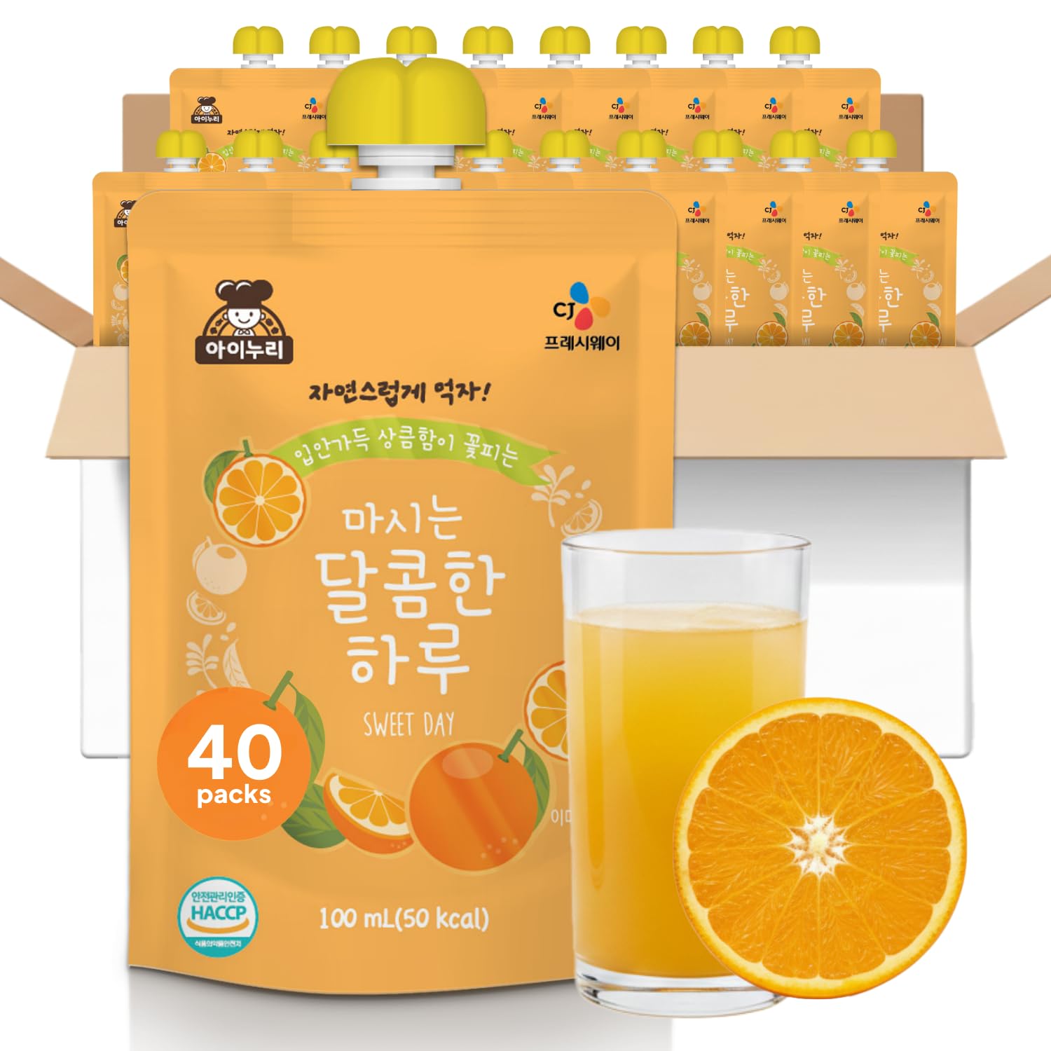 Korean Food CJ Freshway Orange & Tangerine Juice Drink 3.38 fl oz (100ml) x 40 Pack, Korean Citrus Juice Beverage, Single Serve