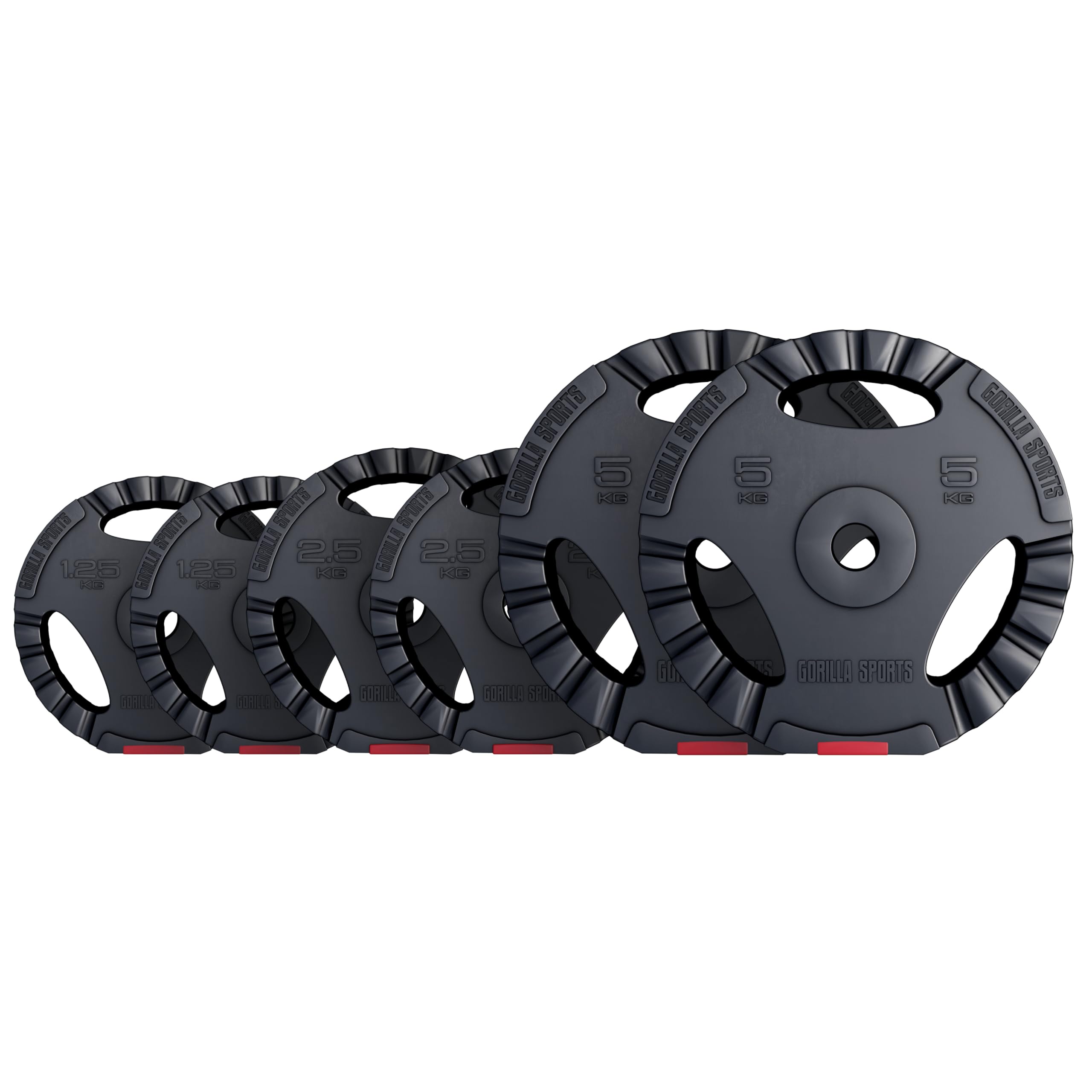 Gorilla Sports Gripper – Juego de pesas de disco (cubierta de plástico, 2 x 5 2 x 2,5 2 x 1,25kg (17,5kg) Discos con práctico eingriffen