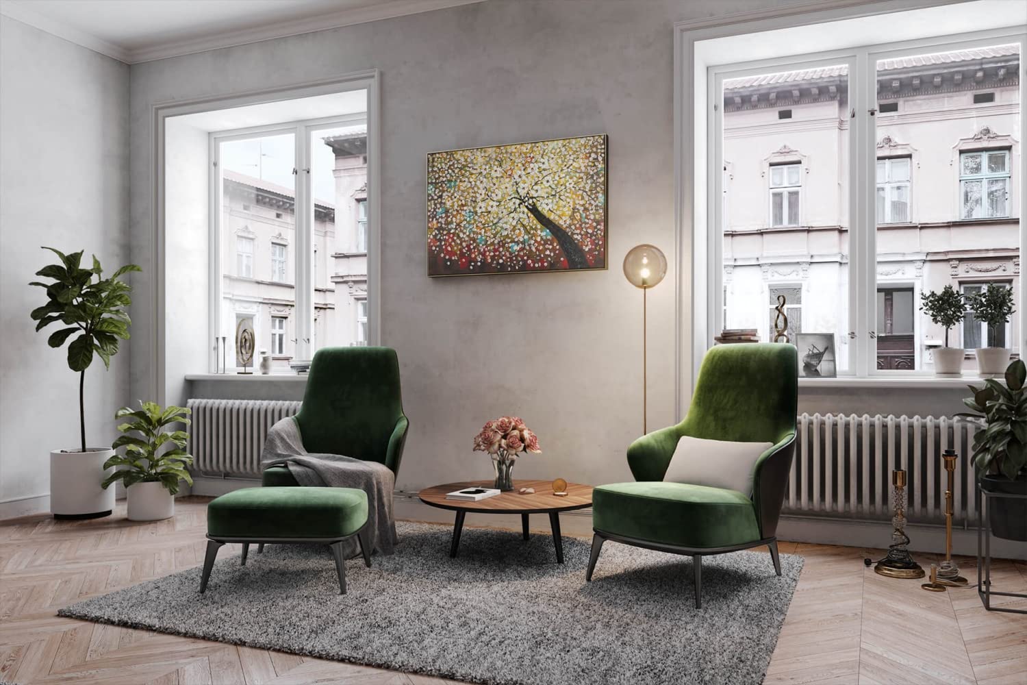 KunstLoft Leinwandbild | 100% HANDGEMALT | 120x80cm | Gemälde 'Zauber im Baumwipfel' | Wald & Bäume | Bunt | Wandbild Wohnzimmer