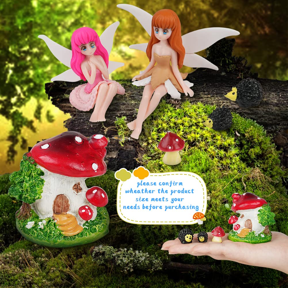 OFFCUP Accessori per Giardino delle Fate in Miniatura, 7Pcs Miniature Giocattoli Giardino, Kit Case Delle Bambole, Paesaggio in Miniatura Giardino delle Fate con Casa Dei Funghi Riccio