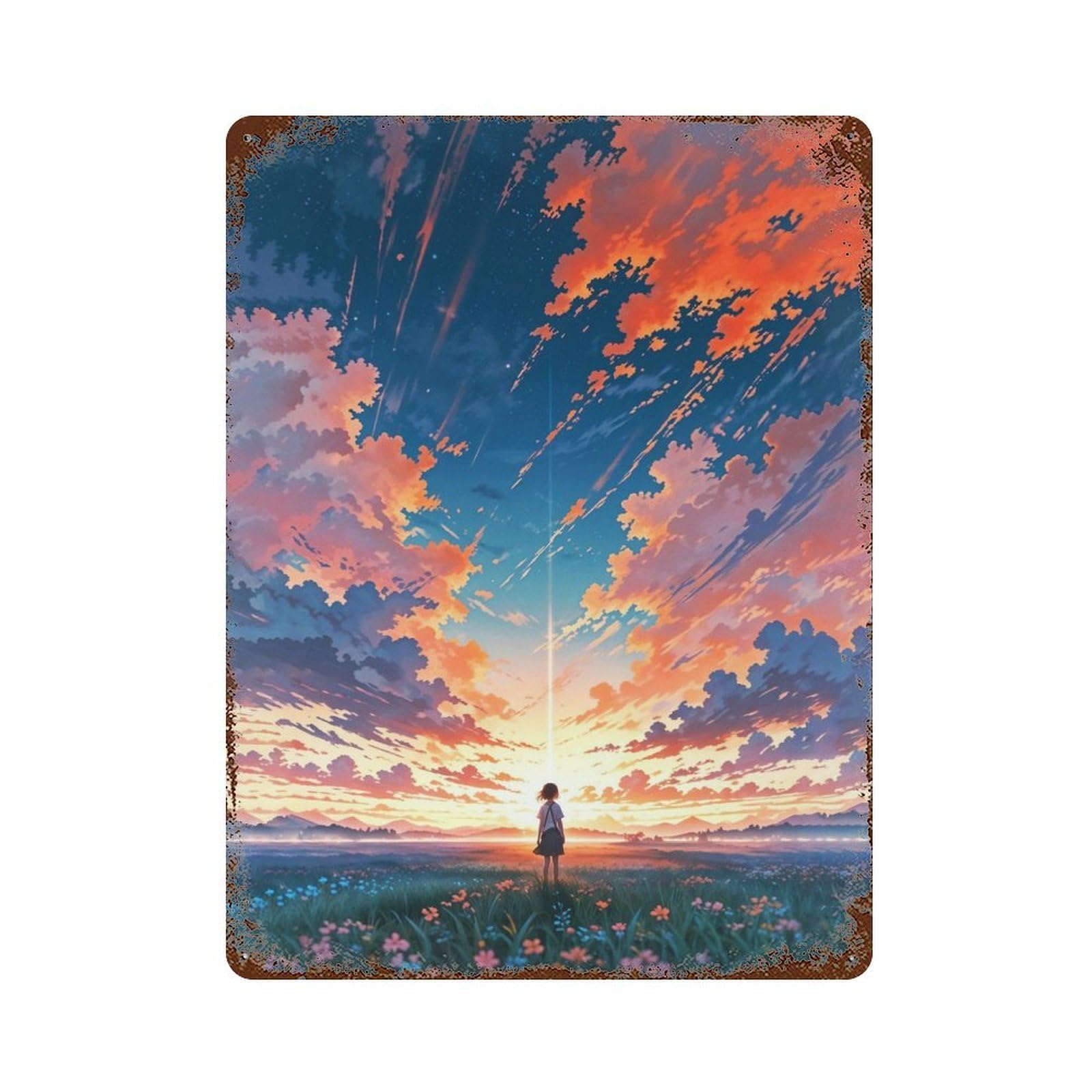 Anime Sunset Landscape Rustic Tin Plaque 15.7"x11.8", Ideal for Cafe, Home Bar And Lounge Decor