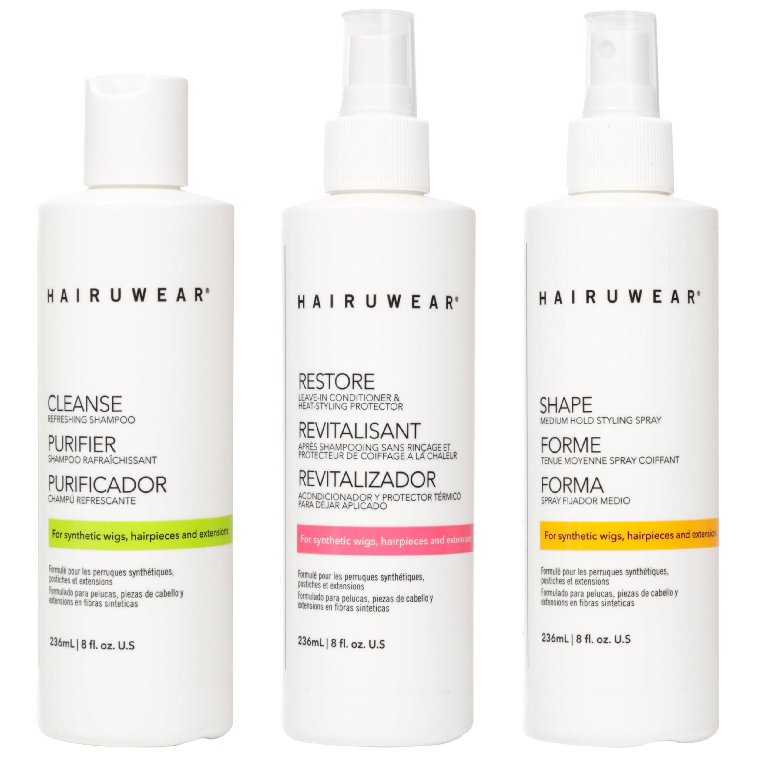 Shampoo & Conditioner Set with Hair Spray - Wig Care for Synthetic Wigs, Hairpieces & Extensions, Full Size (8 Fl Oz Each)