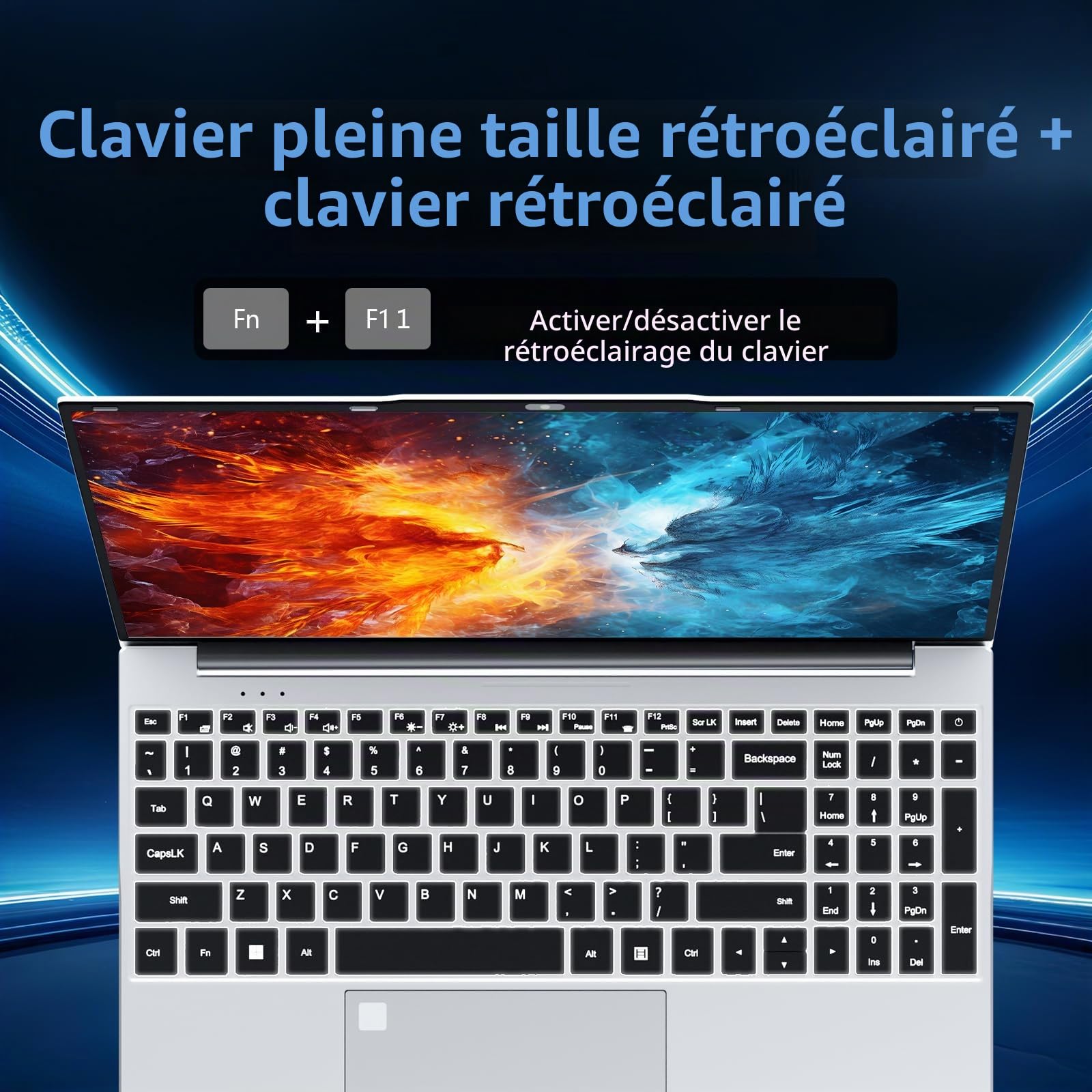 15,6 Pouces Ordinateur Portable avec Celeron N150 Processeur, PC Portable Win 11 16Go DDR4 RAM 512Go SSD, Laptop avec Clavier Rétroéclairé/Déverrouillage Empreinte Digitale, Laptop WiFI5 USB3.0 HDMI