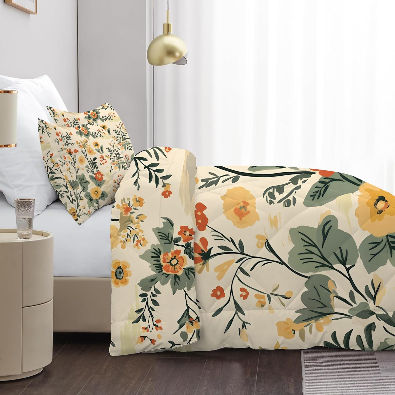 Edredon Cama 90 Rama de Flores, Relleno Nordico 135x200 4 Estaciones, Edredón Reversible Acuarela, Edredones Nordicos Estampados Floral con 2 Fundas de Almohadas 50x75 cm, Lavable G-639