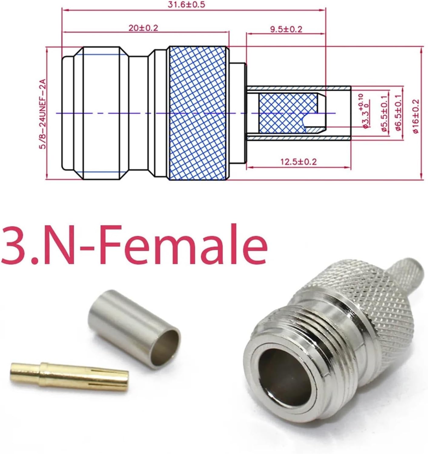 L16 N Male Type Female Connector Crimp Straight(G,1Pcs)