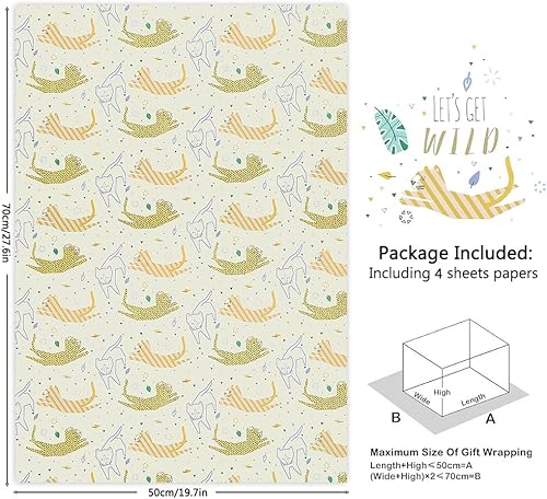 Miniatura 2 de Go Wild Safari Jungle Animals Leopard Cats Monstera Leaf Papel de regalo Hojas planas (4 hojas, 4 diseños: 15 pies cuadrados ttl)-Para niñas y