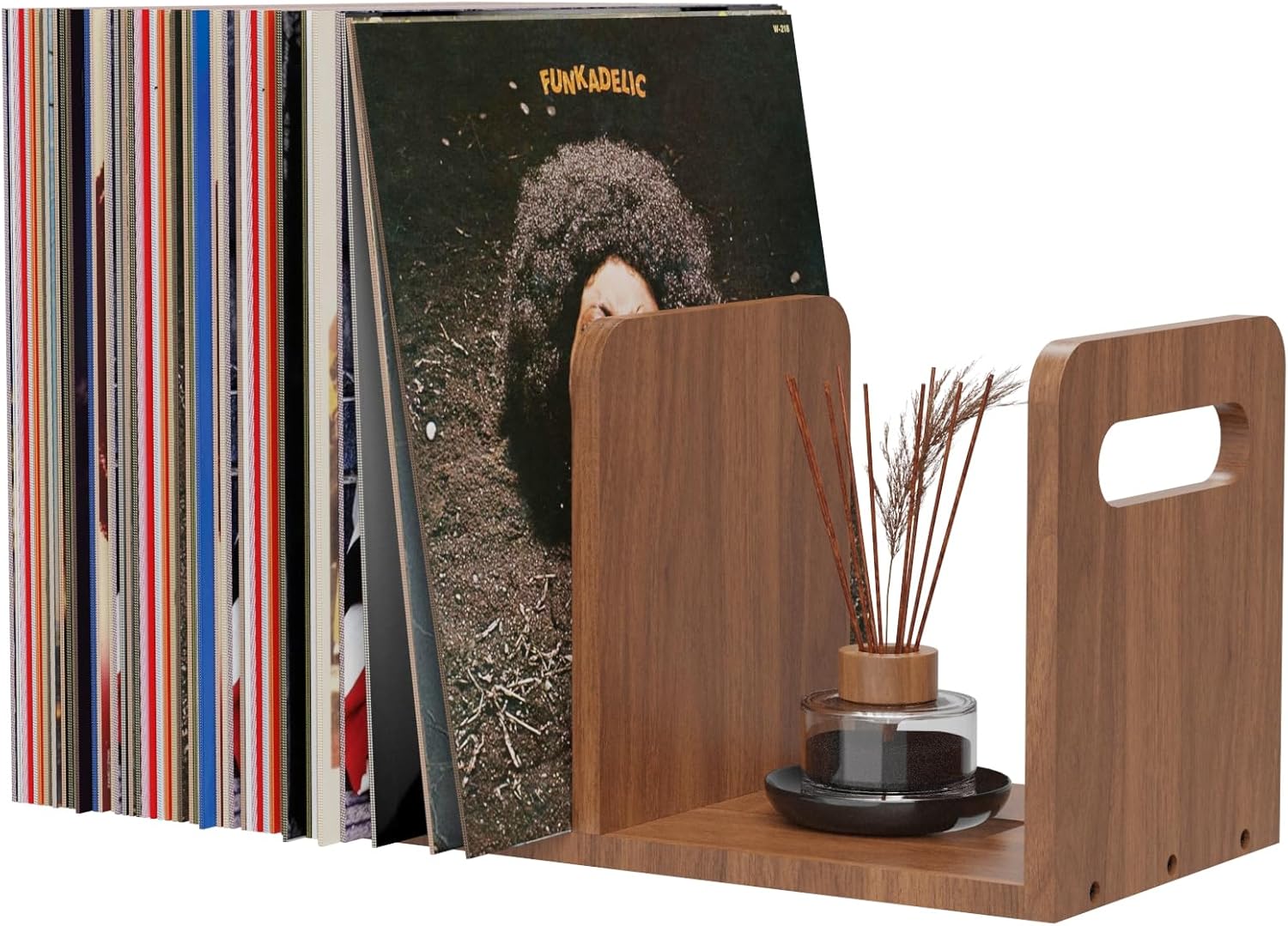 Wooden Vinyl Record Storage with Adjustable Divider, Magazine Holder Desktop Bookshelf Vinyl Record Storage Rack, Holds up to 80-100 LPs, Minimalistic Design for Files Books Magazines Record Rack