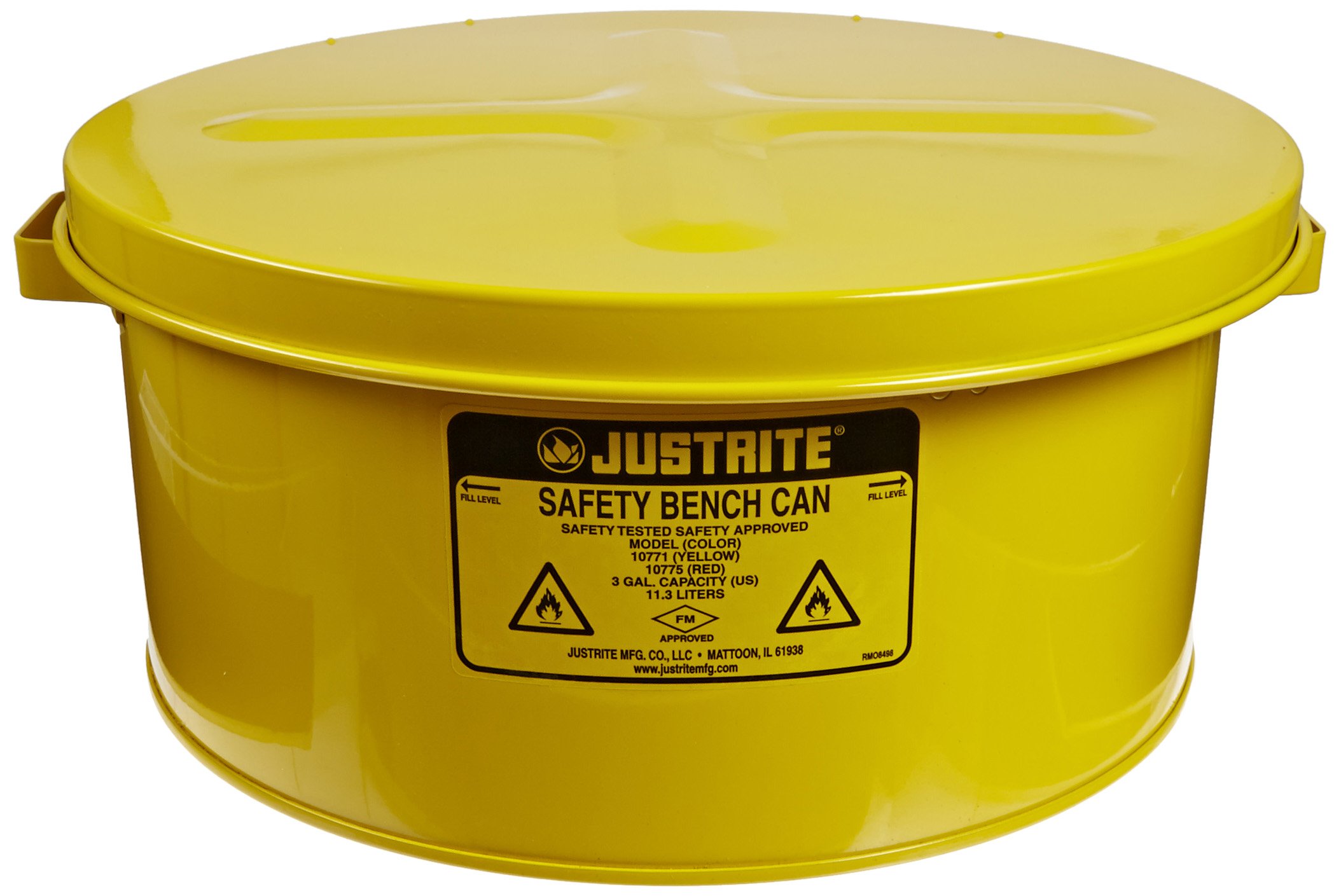 Justrite 10771 Steel Bench Can, 11L Capacity, Yellow