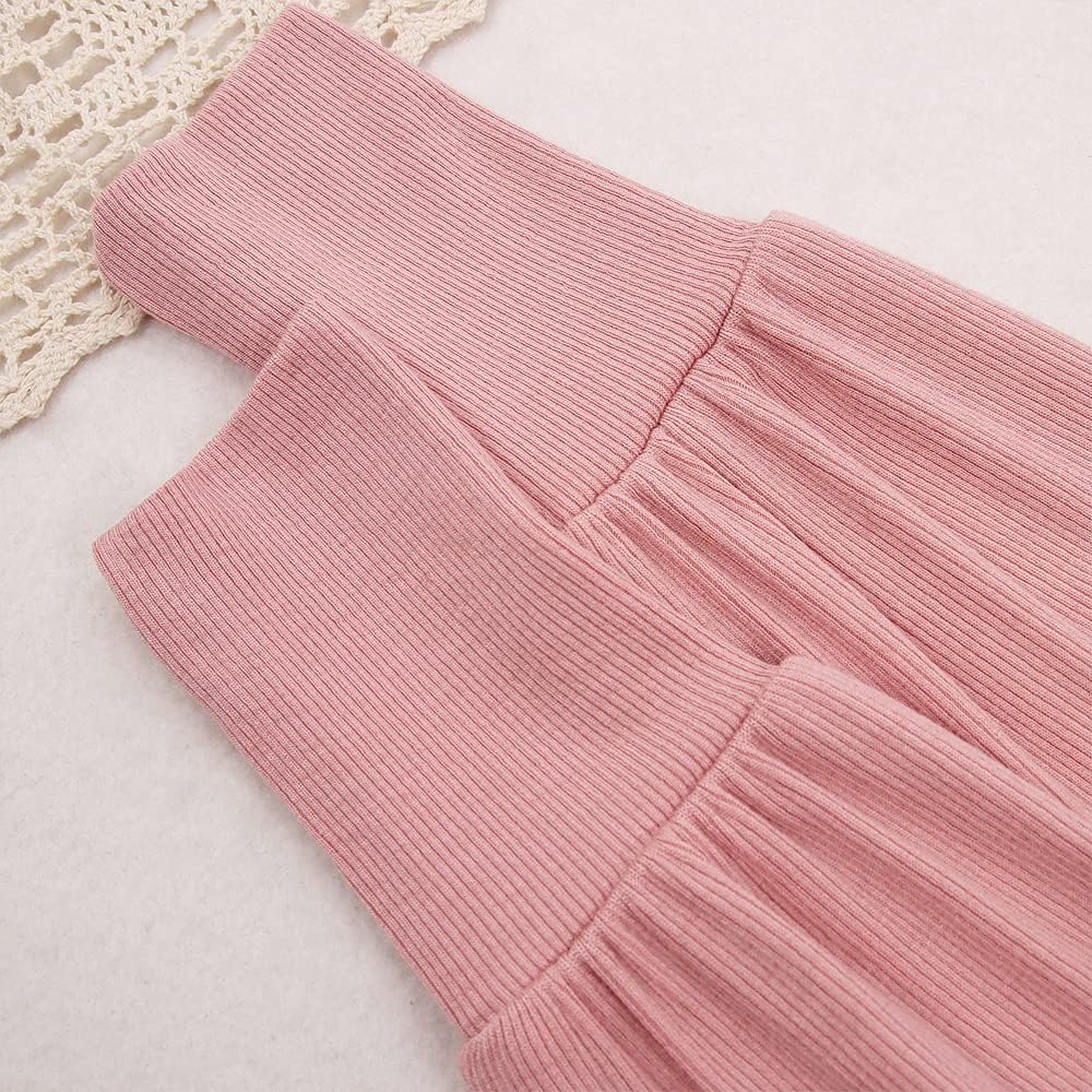Toddler Baby Girl Basic Solid Color Turtleneck T Shirt Ribbed Knit Top Puff Long Sleeve Soft Cotton Clothes