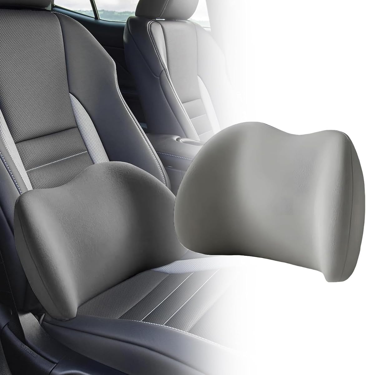 Car Lumbar Support Pillow for Hatch R50 R56 F55 F56 (LumbarCushion/Grey) | Compatible with MINI, Seat, Headrest Brown-Lumbar, Ergonomic Design, Comfortable Support, Easy Installation, Durable, Soft To