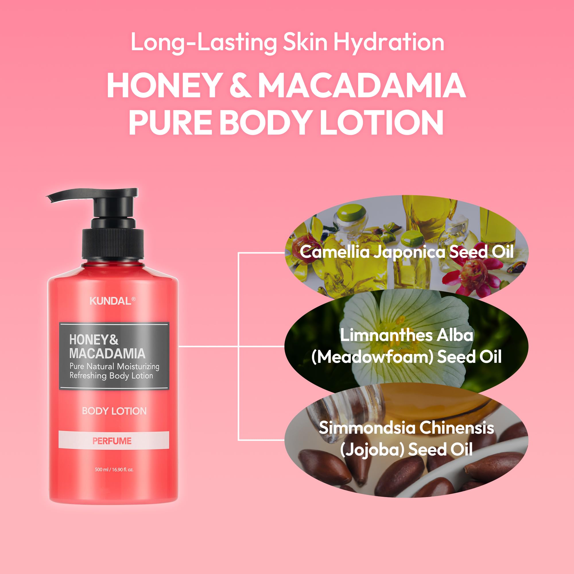 KUNDAL, Nemlendirici ve Besleyici Vücut Losyonu Honey & Macadamia Pure Body Lotion 500ml (White Musk)