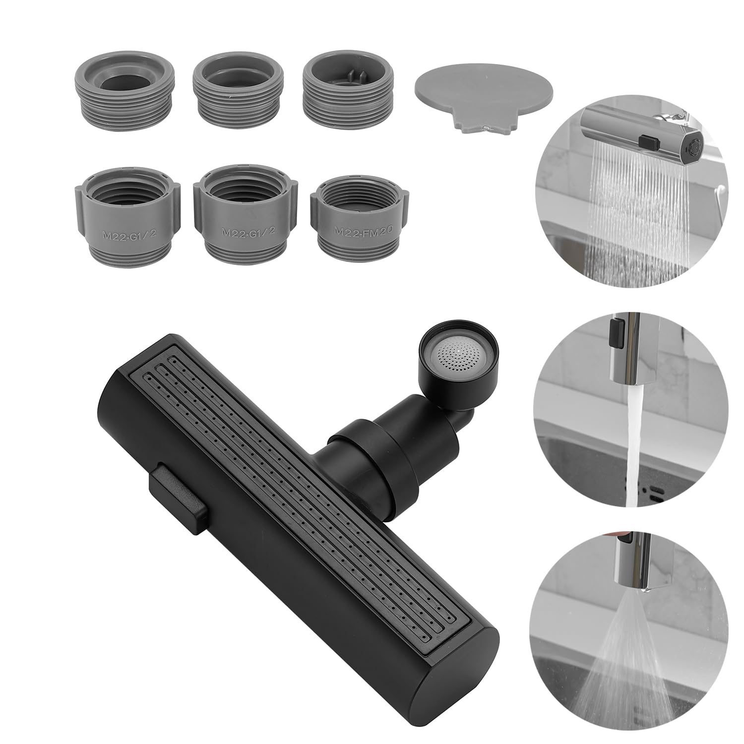 WIQUYBML Tap Aerator,Faucet Extender with Waterfall Sprayer,360° Swivel Universal Kitchen Sink Head Sprayer Replacement Attachement Adapter Matte Black