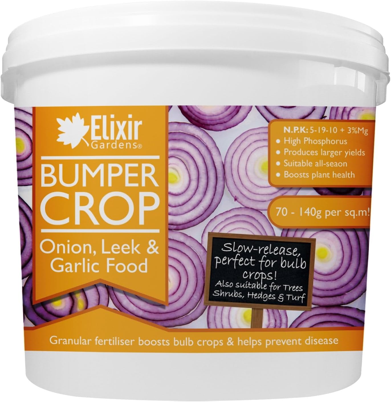 Bumper Crop Onion, Leek & Garlic Food | 500g-25kg Weights Available in Bags & Tubs | Bulb Root Fertiliser & Plant Feed | 1kg Tub | Treats over 14sqm
