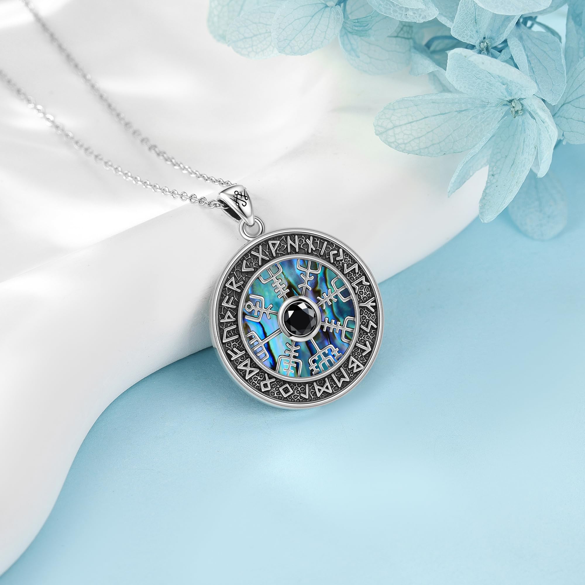 JERWLI Wikinger-Kompass-Halskette aus 925 Sterling Silber, Runen Vegvisir-Anhänger-Halskette, Schmuckgeschenk zum Muttertag für Frauen und Mütter.